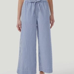 Elegant Blue Striped Wide Leg Pants